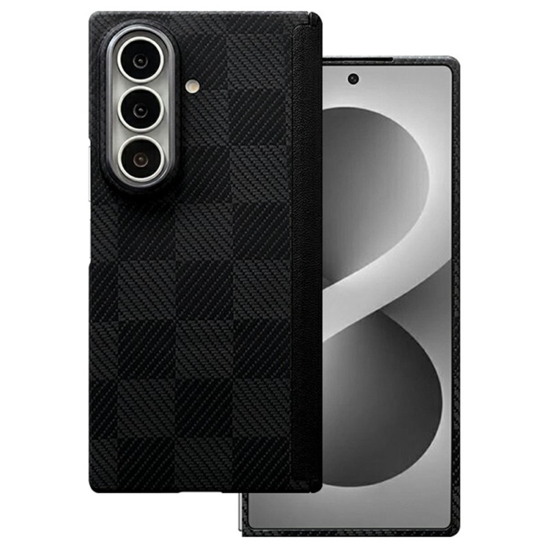 Samsung Galaxy Z Fold 8 Ultra-hoesje met magnetische sluiting, van aramidevezel met ruitpatroon en scharnierbescherming