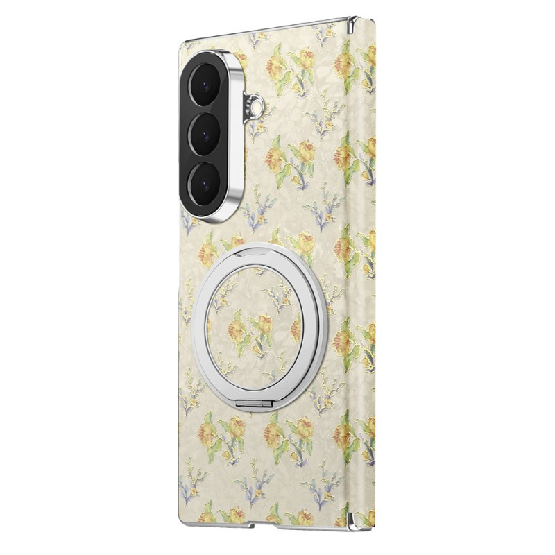 Samsung Galaxy Z Fold 8 Ultra-hoesje met bloemenprint en magnetische draaibare houder