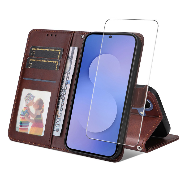 Samsung Galaxy S26 FE-hoesje van kunstleer met screenprotector