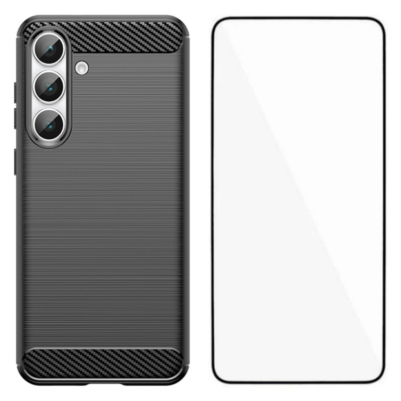 Samsung Galaxy S26 FE-hoesje van geborsteld koolstofvezel met screenprotector