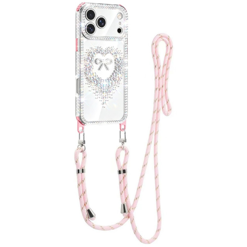 iPhone 18 Pro / 17 Pro-hoesje met koord, hartje en strass