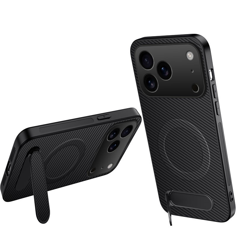 Magnetisch iPhone 18 Pro-hoesje van koolstofvezel met houder
