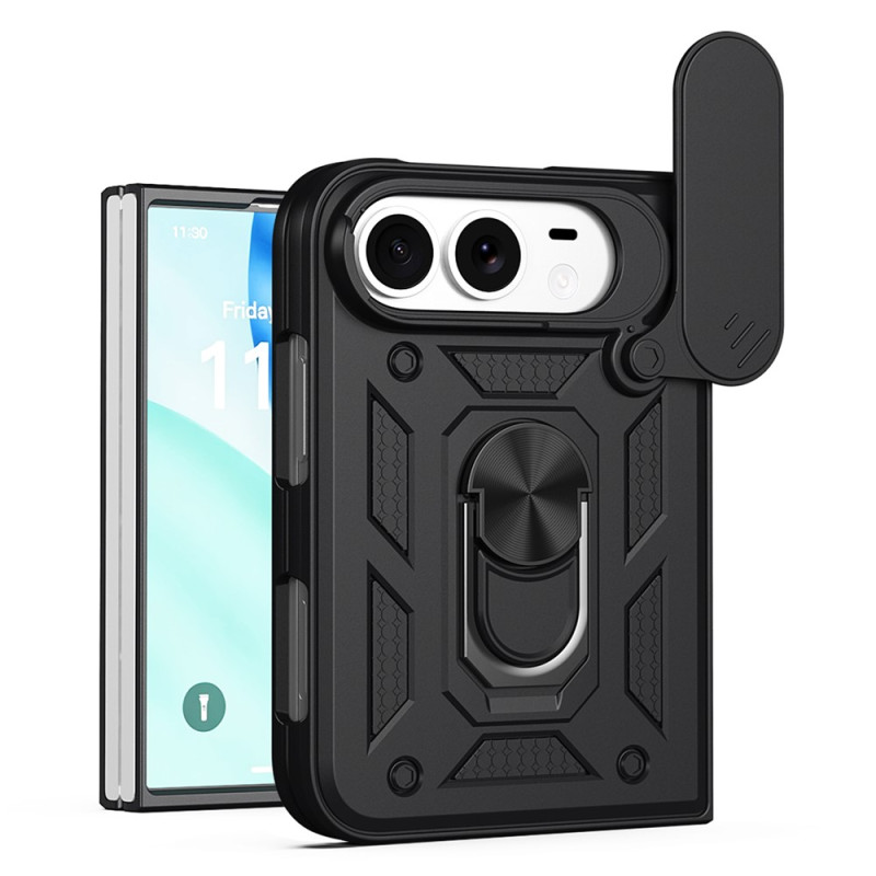 Coque iPhone Duo Cache Caméra Coulissant et Support Rotatif