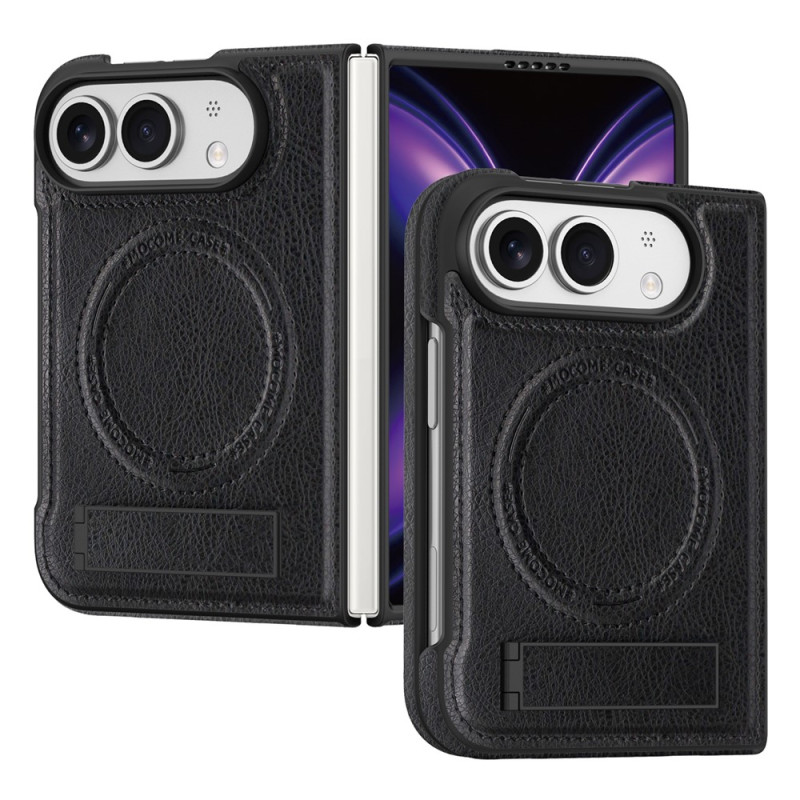Magnetische iPhone-hoes in leerlook met metalen standaard