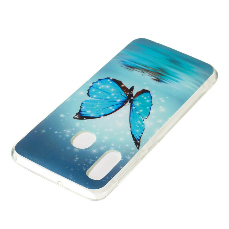 Samsung Galaxy A20e Vlinder Hoesje Blauw Fluoriserend