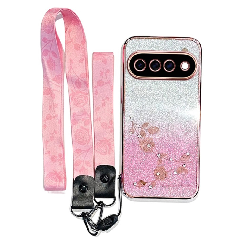 Google Pixel 11 Pro-hoesje met bloemen en strass en KADEM-riempje