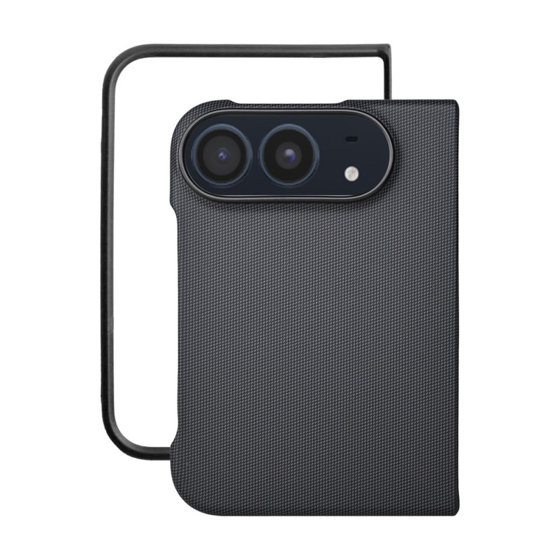 Magnetische iPhone-hoes in geweven look met geïntegreerd gehard glas