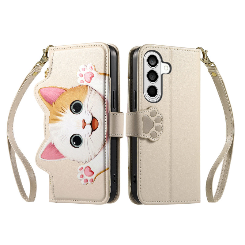Hoesje voor Samsung Galaxy A18 4G / A17 4G / 5G, portemonnee-model met kattenmotief en vakje met ritssluiting