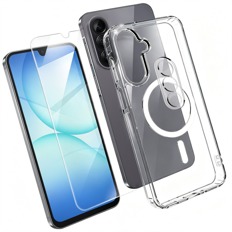 Doorzichtige magnetische hoes voor de Samsung Galaxy A18 4G met gehard glas en camerabescherming