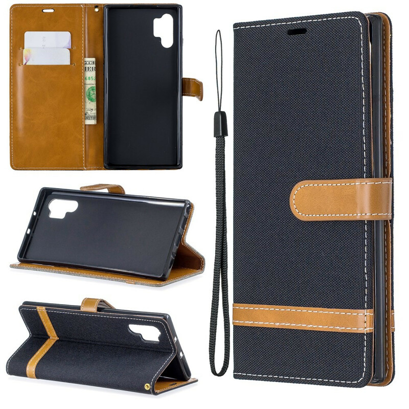 Samsung Galaxy Note 10 Plus stof en leer effect case met riem