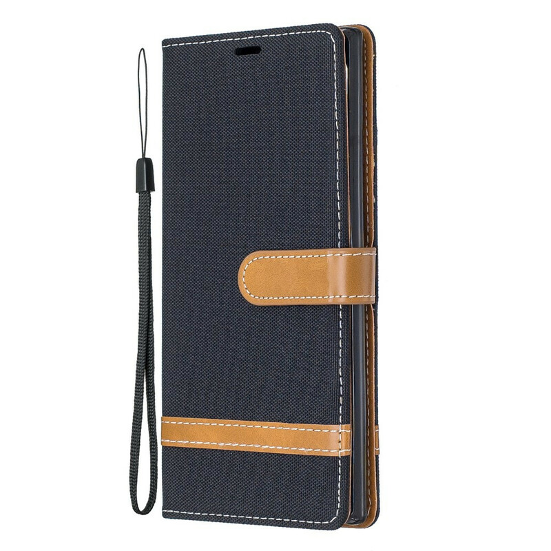 Samsung Galaxy Note 10 Plus stof en leer effect case met riem