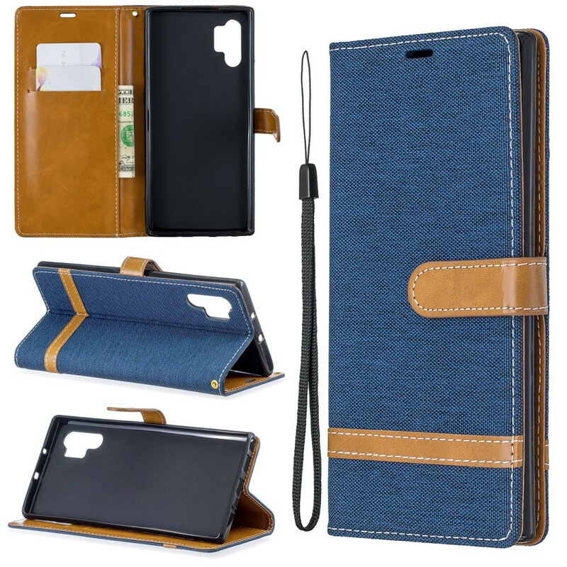 Samsung Galaxy Note 10 Plus stof en leer effect case met riem