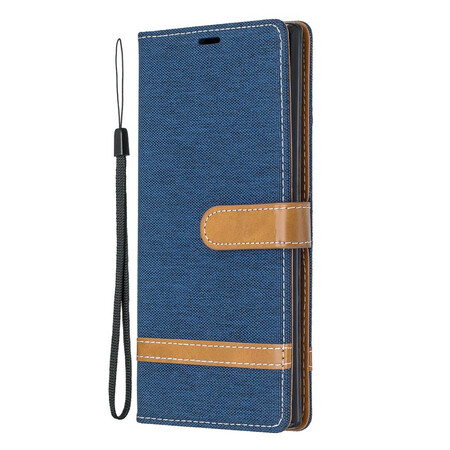 Samsung Galaxy Note 10 Plus stof en leer effect case met riem
