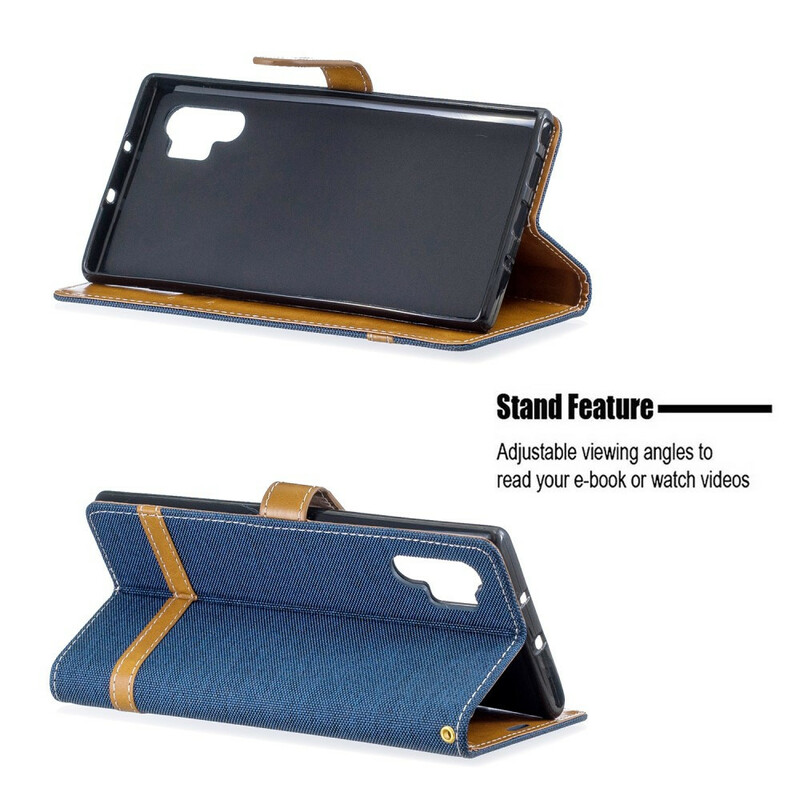 Samsung Galaxy Note 10 Plus stof en leer effect case met riem