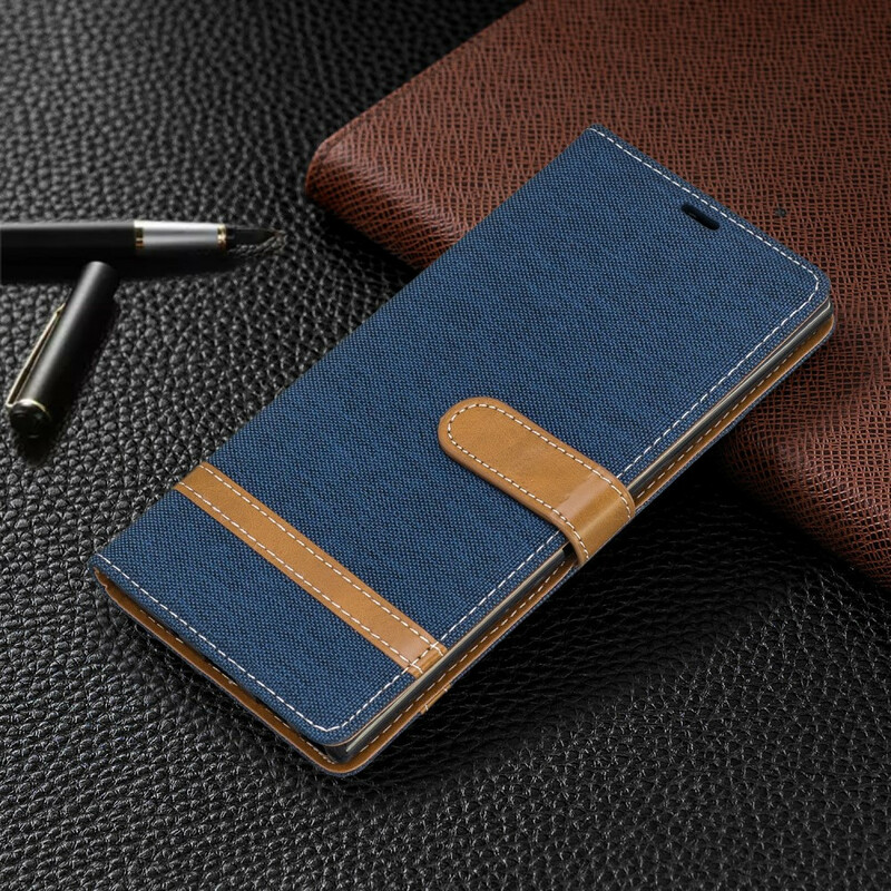 Samsung Galaxy Note 10 Plus stof en leer effect case met riem