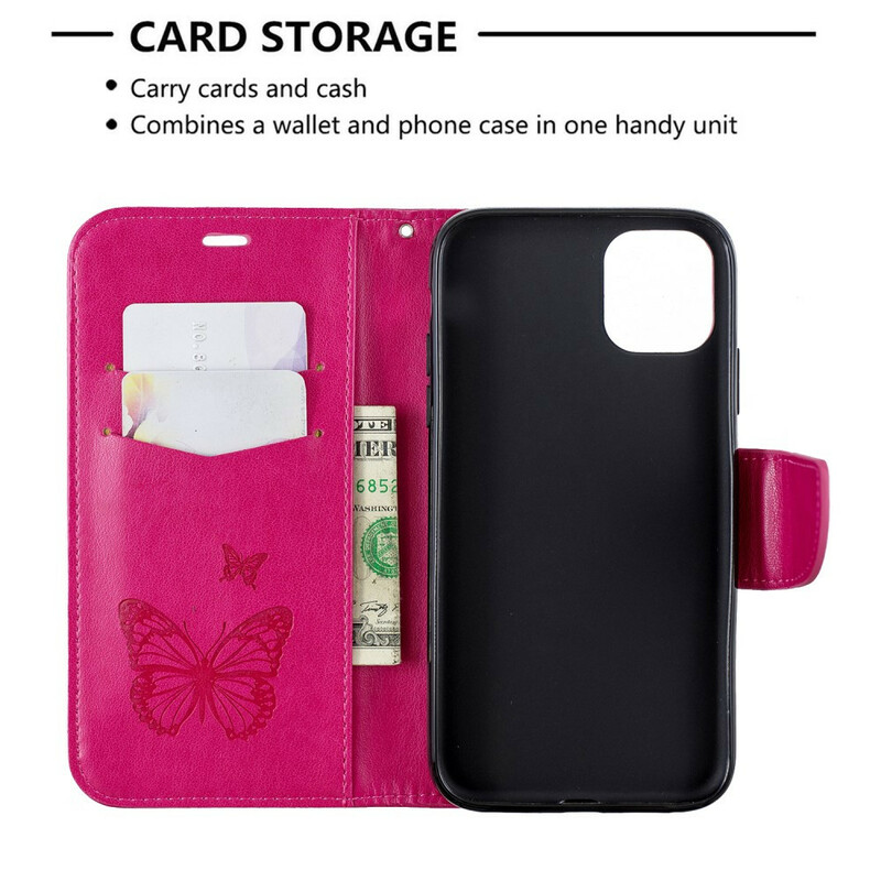 Hoes voor iPhone 11R Vlinder bedrukte sleutelkoord