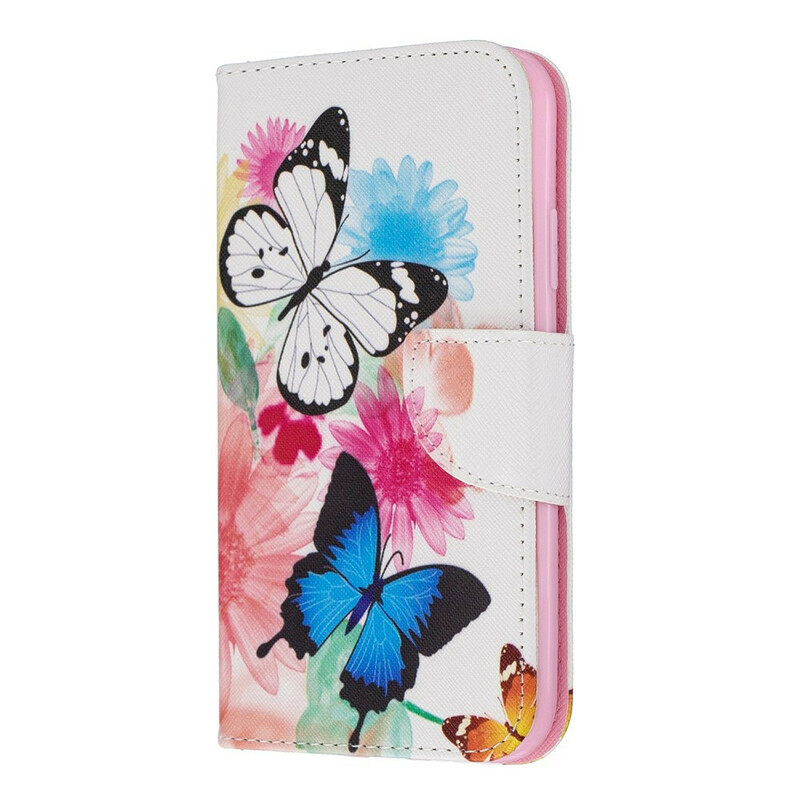 Hoesje voor iPhone 11R Beschilderde Vlinders en Bloemen