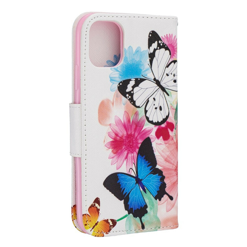 Hoesje voor iPhone 11R Beschilderde Vlinders en Bloemen