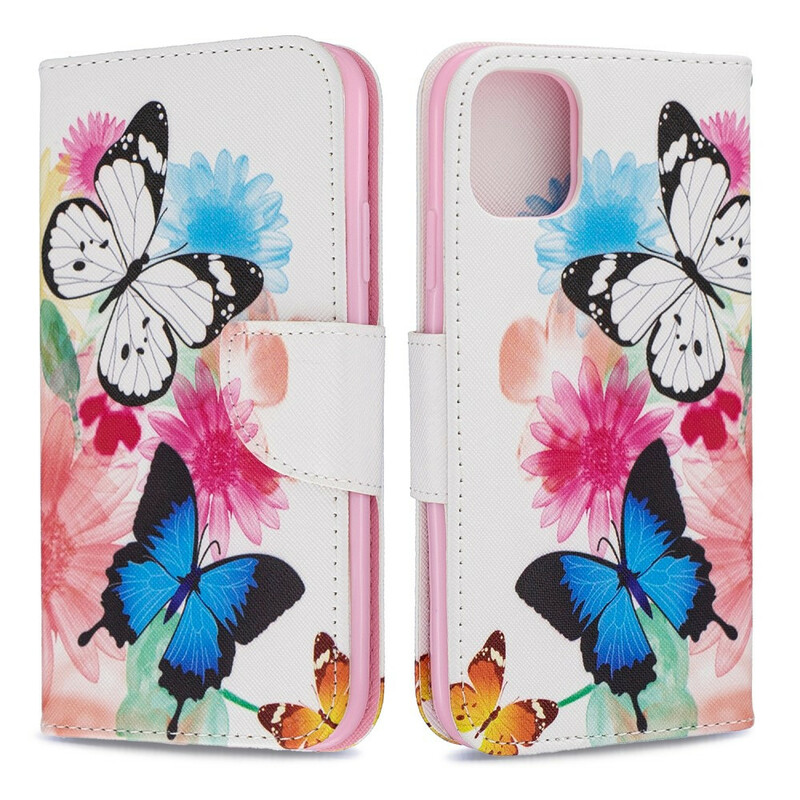 Hoesje voor iPhone 11R Beschilderde Vlinders en Bloemen