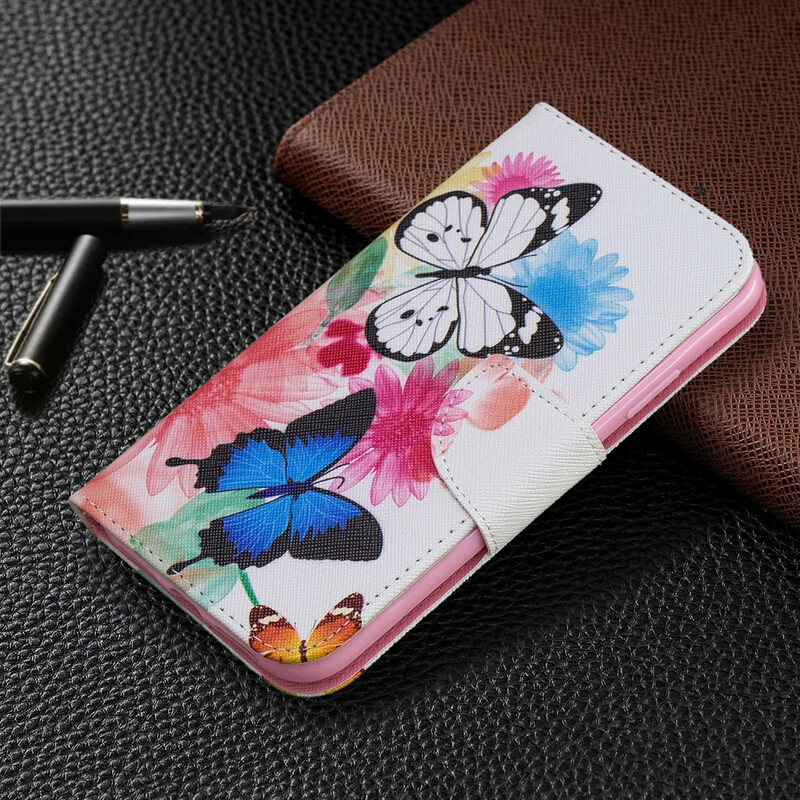 Hoesje voor iPhone 11R Beschilderde Vlinders en Bloemen