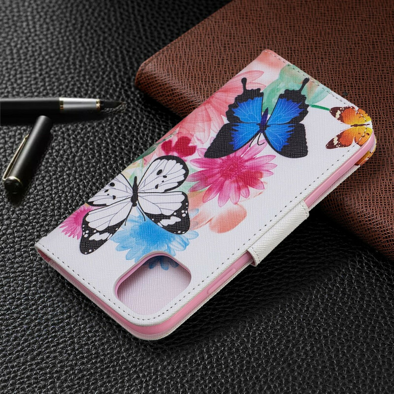 Hoesje voor iPhone 11R Beschilderde Vlinders en Bloemen