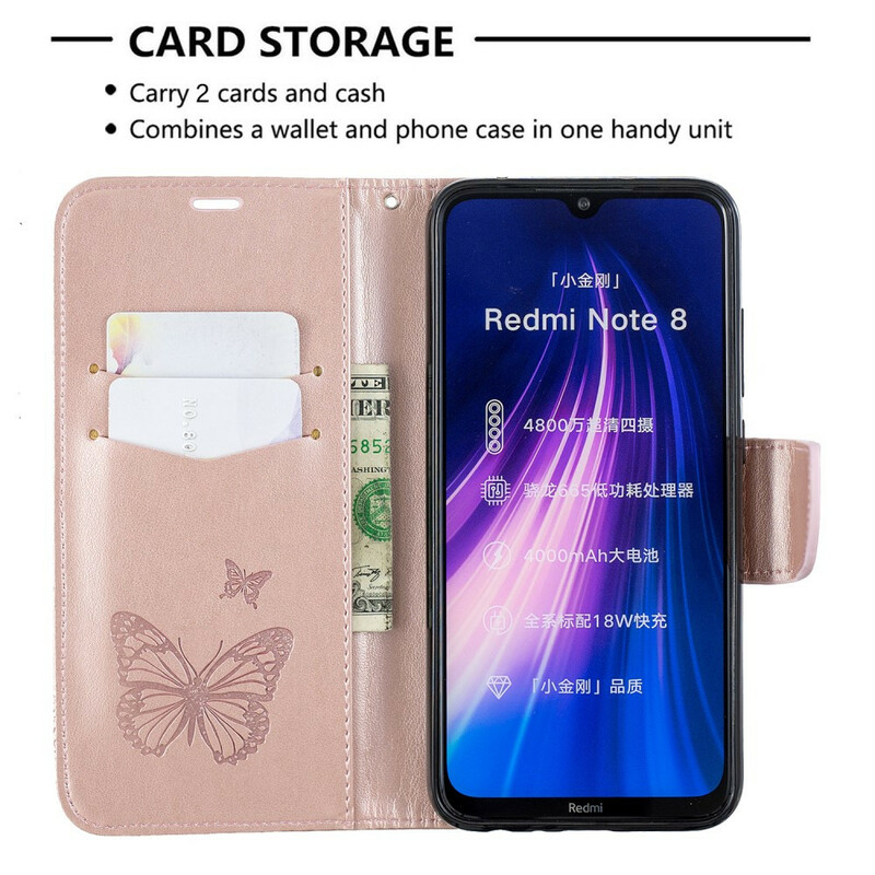 Xiaomi Redmi Note 8 Vlinder afgedrukt Strap Case