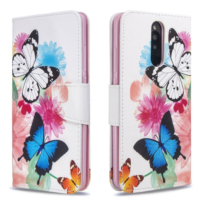 Xiaomi Redmi 8 Beschilderde Vlinders en Bloemen Case