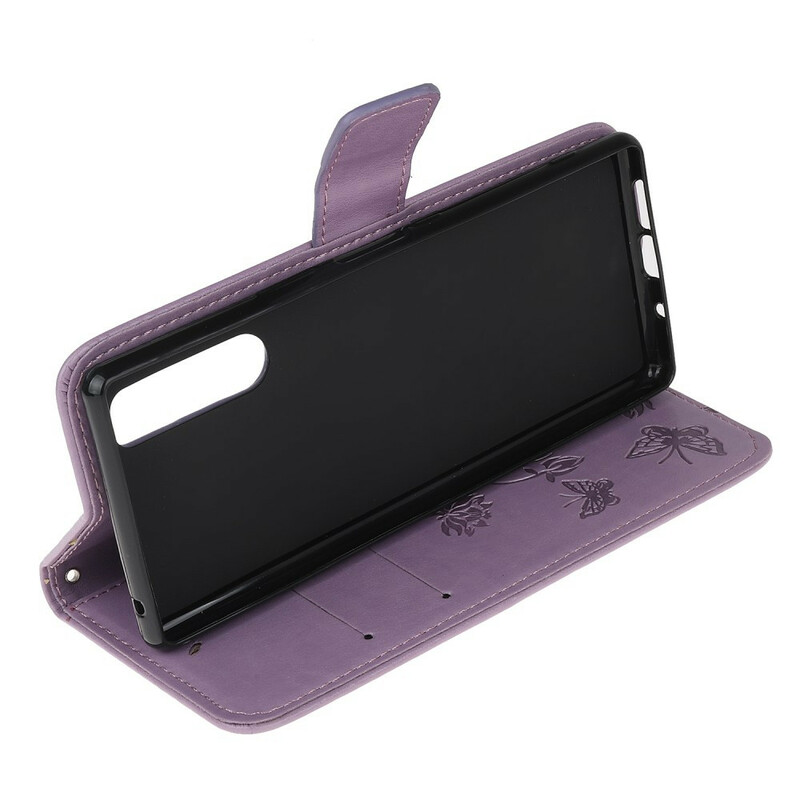 Sony Xperia 5 Vlinders en Bloemen Koord Hoesje Sony Xperia 5 Vlinders en Bloemen Koord Hoesje
