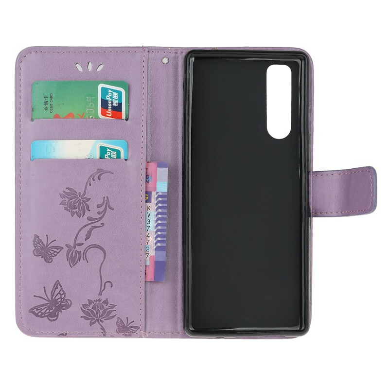 Sony Xperia 5 Vlinders en Bloemen Koord Hoesje Sony Xperia 5 Vlinders en Bloemen Koord Hoesje