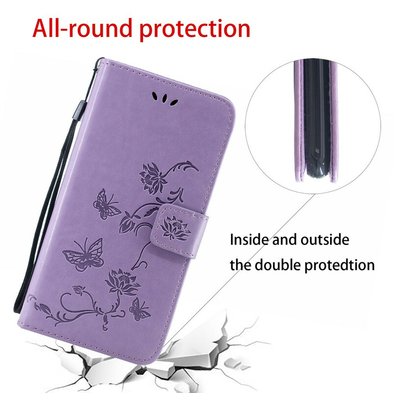 Sony Xperia 5 Vlinders en Bloemen Koord Hoesje Sony Xperia 5 Vlinders en Bloemen Koord Hoesje