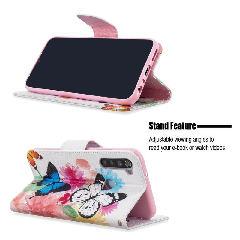 Xiaomi Redmi Note 8T Hoesje Beschilderde Vlinders en Bloemen