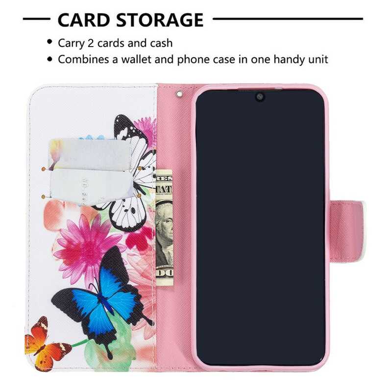 Xiaomi Redmi Note 8T Hoesje Beschilderde Vlinders en Bloemen