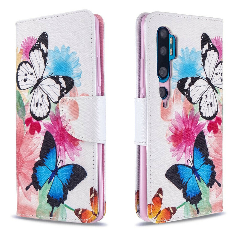 Xiaomi Mi Note 10 Hoesje Beschilderde Vlinders en Bloemen