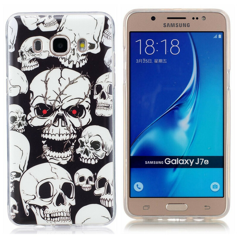 Samsung Galaxy J7 2016 Voorzichtig Fluorescerende Schedels Hoesje