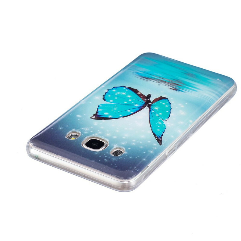 Samsung Galaxy J7 2016 Vlinder Hoesje Blauw Fluoriserend