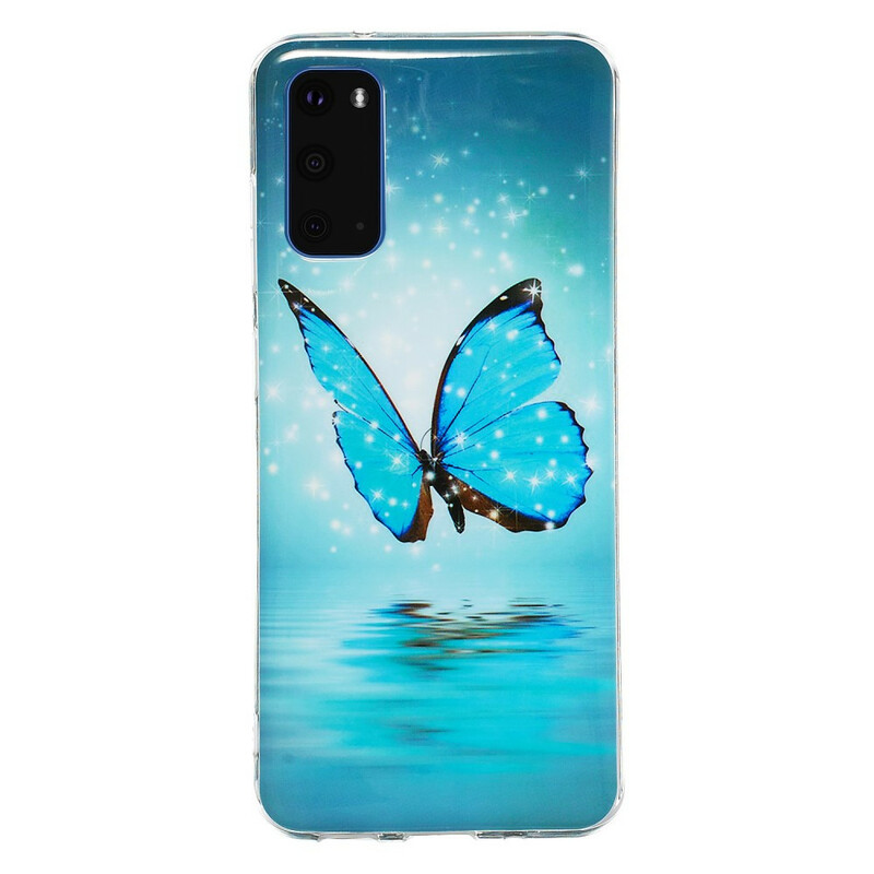 Samsung Galaxy S20 Vlinder Hoesje Blauw Fluoriserend