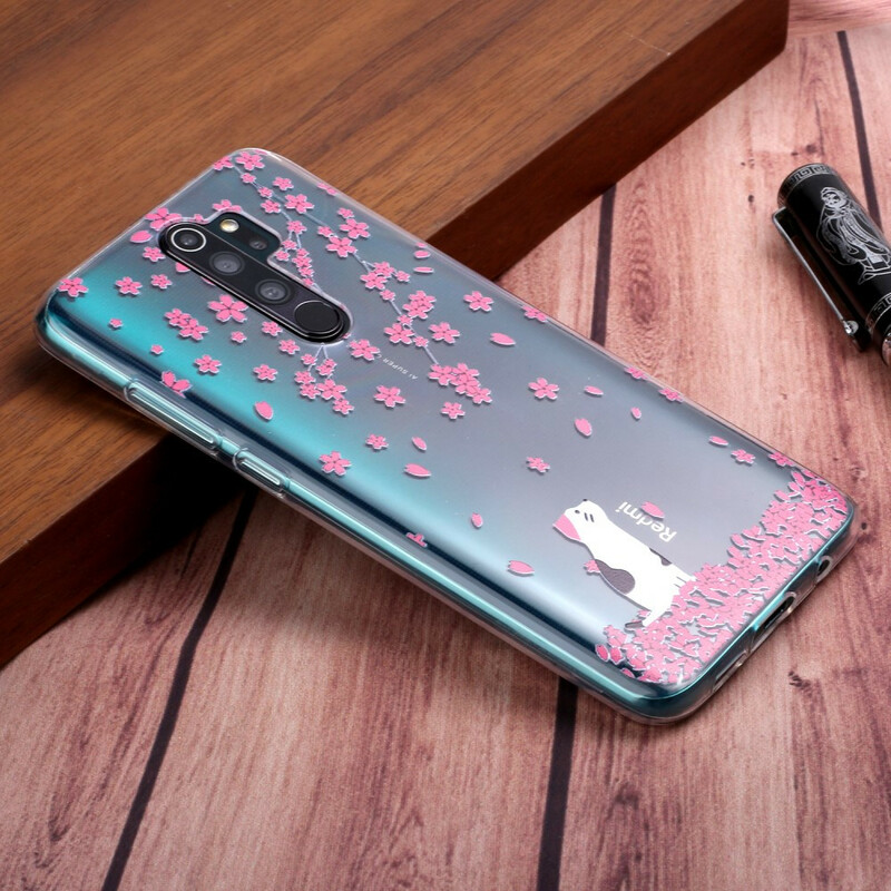 Xiaomi Redmi Note 8 Pro Case bloemblaadjes en kat