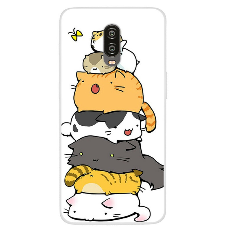OnePlus 6T hoesje stapel katten cartoon