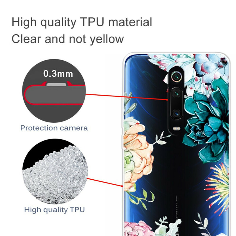 Xiaomi Mi 9T / Mi 9T Pro Transparant Waterverf Bloem Hoesje