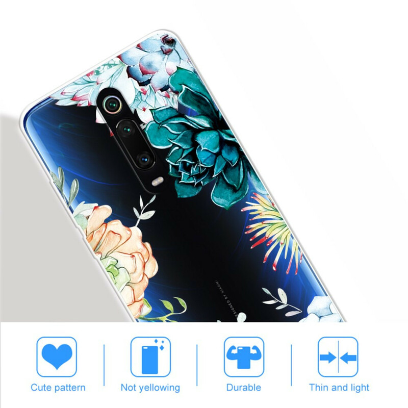 Xiaomi Mi 9T / Mi 9T Pro Transparant Waterverf Bloem Hoesje