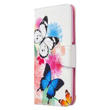 Huawei P40 Lite cover, beschilderd met vlinders en bloemen