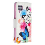 Huawei P40 Lite cover, beschilderd met vlinders en bloemen