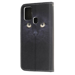 Samsung Galaxy A21s Zwart Kattenoog Hoesje met Koord