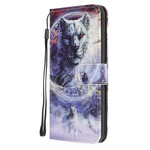 Samsung Galaxy A21s Winter Wolf Hoesje met Koord