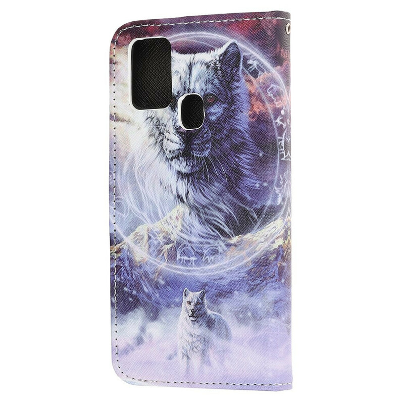 Samsung Galaxy A21s Winter Wolf Hoesje met Koord