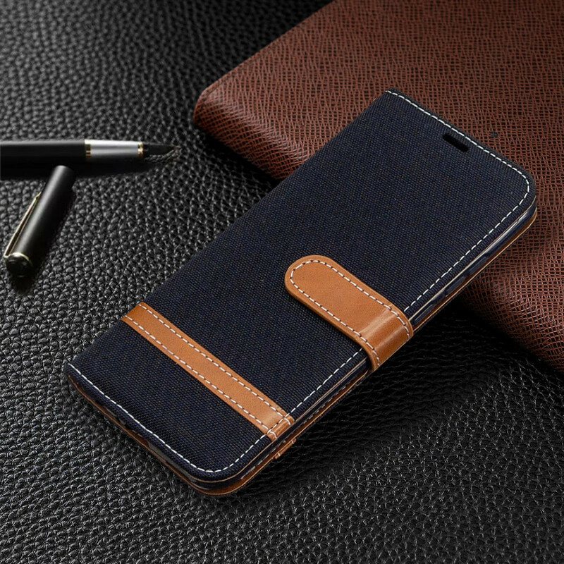 Huawei P Smart Plus 2020 stof en leer effect riem case