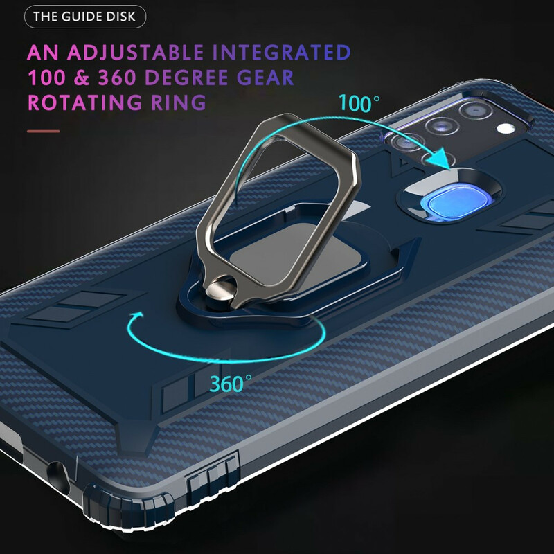 Samsung Galaxy A21s Ring en Koolstofvezel Hoesje