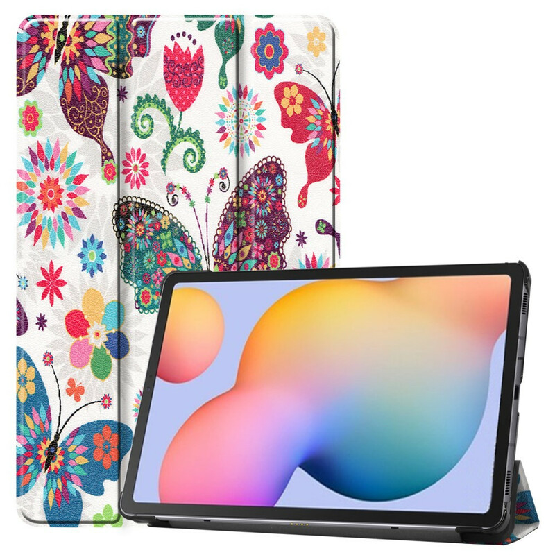 Smart Case Samsung Galaxy Tab S6 Lite Vlinders en Bloemen Retro