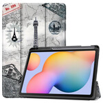 Smart Case Samsung Galaxy Tab S6 Lite Retro Stylo houder Eiffeltoren