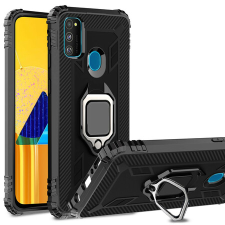 Samsung Galaxy M21 Ring en Koolstofvezel Hoesje